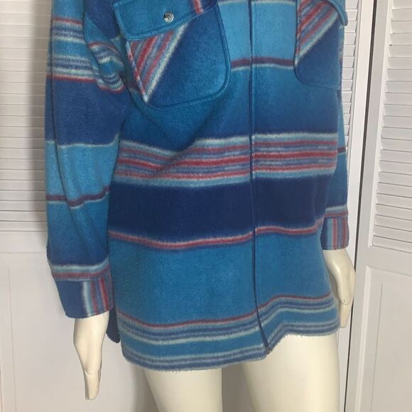 Vintage 80’s 90’s Oversized Blue Striped Zip Up Fleece Jacket Medium - Picture 5 of 14